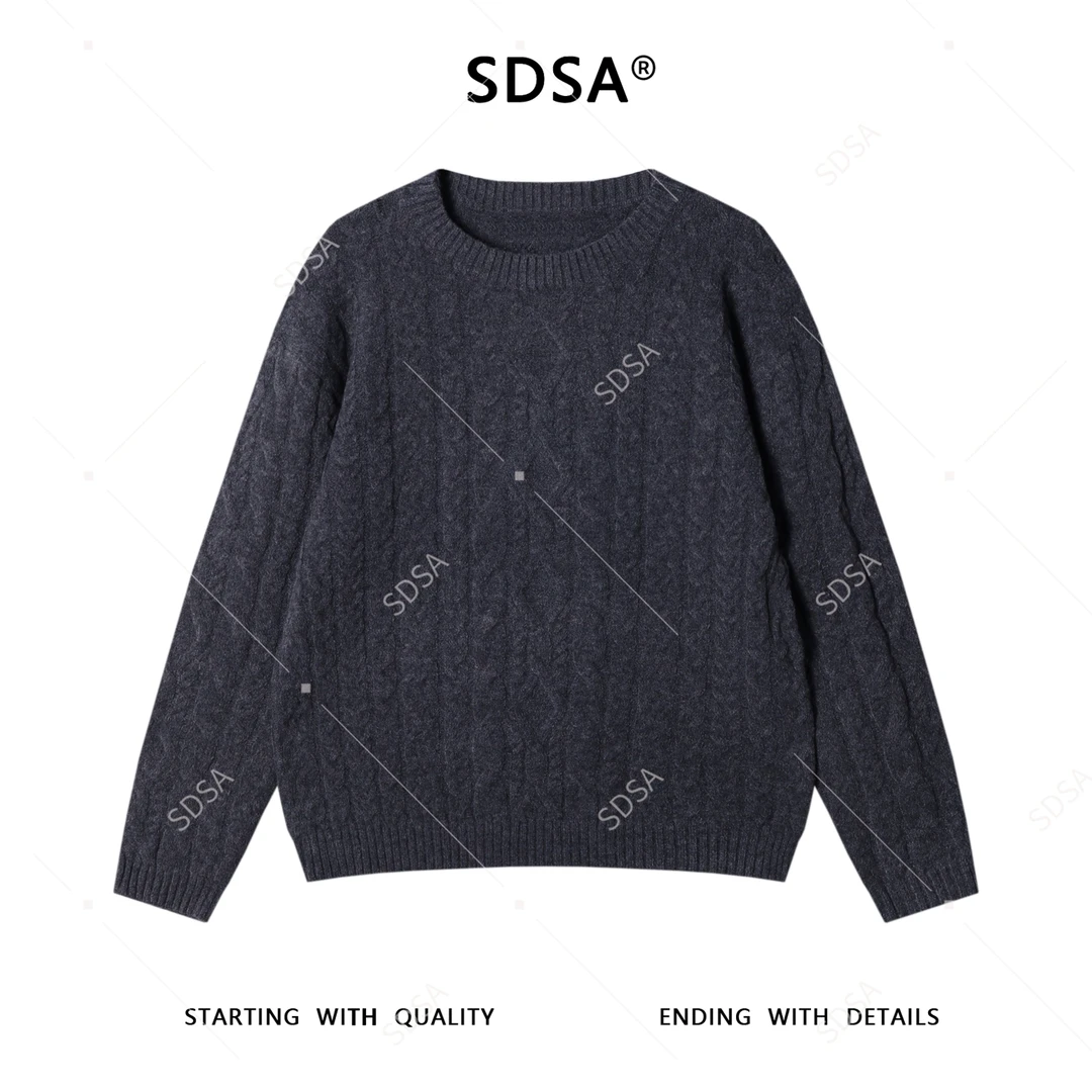 SDSA男士秋冬新款痞帅男装时尚纯色纽花圆领针织衫百搭休闲毛衣