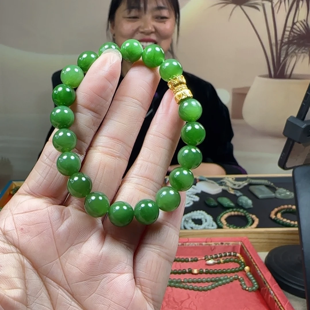 和田玉未镶嵌手链碧玉卡10手串