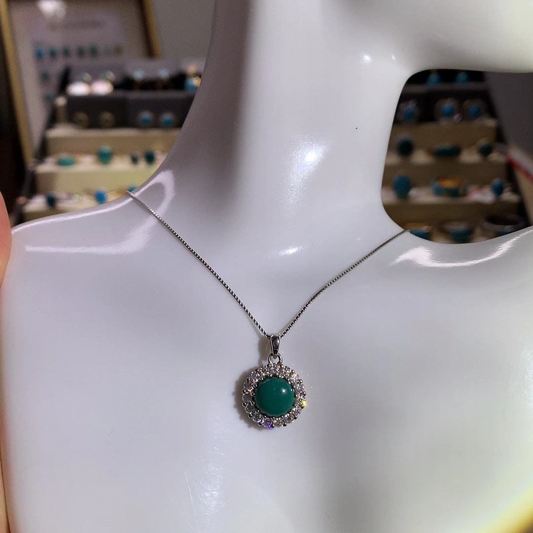 银S925镶嵌绿松石玉化绿吊坠