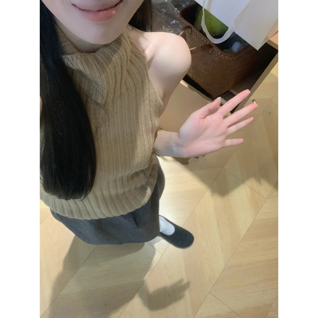 针织无袖背心女秋季修身显瘦百搭上衣百褶半身裙中长款A字长裙子