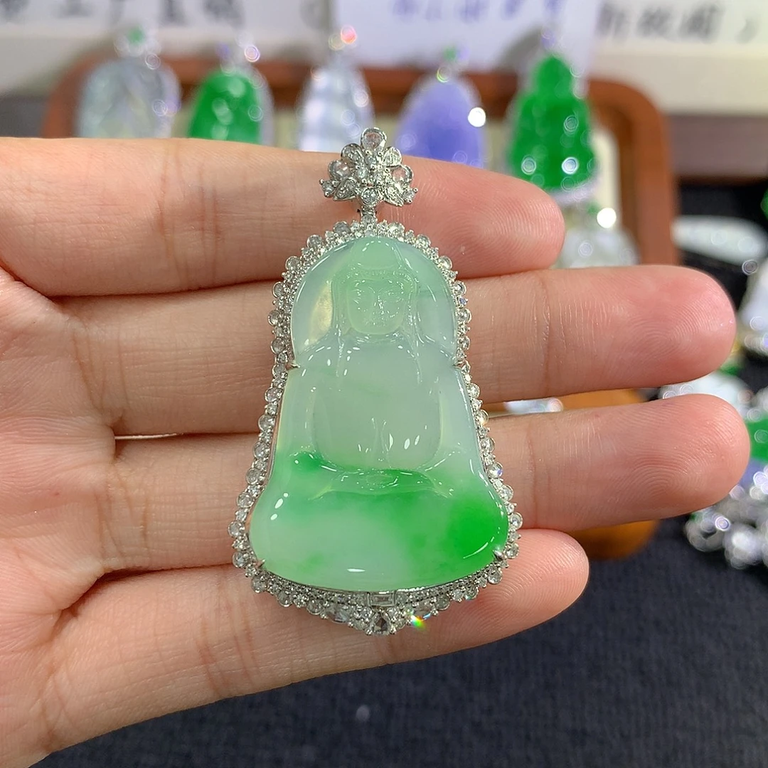 翡翠18K金镶嵌吊坠(不含链)观音