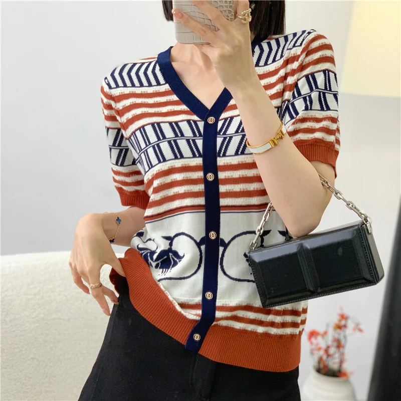 5112【100天丝莱赛尔】夏新品韩版薄款针织空调衫女士上衣