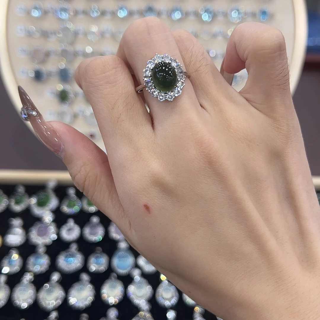 蛇纹石玉银S925镶嵌戒指