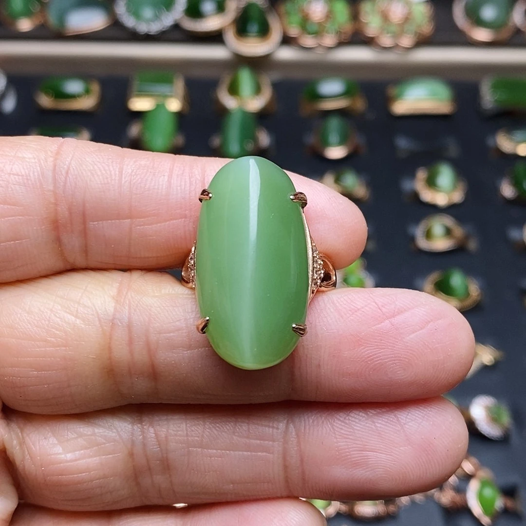 和田玉（碧玉）戒指银S925镶嵌