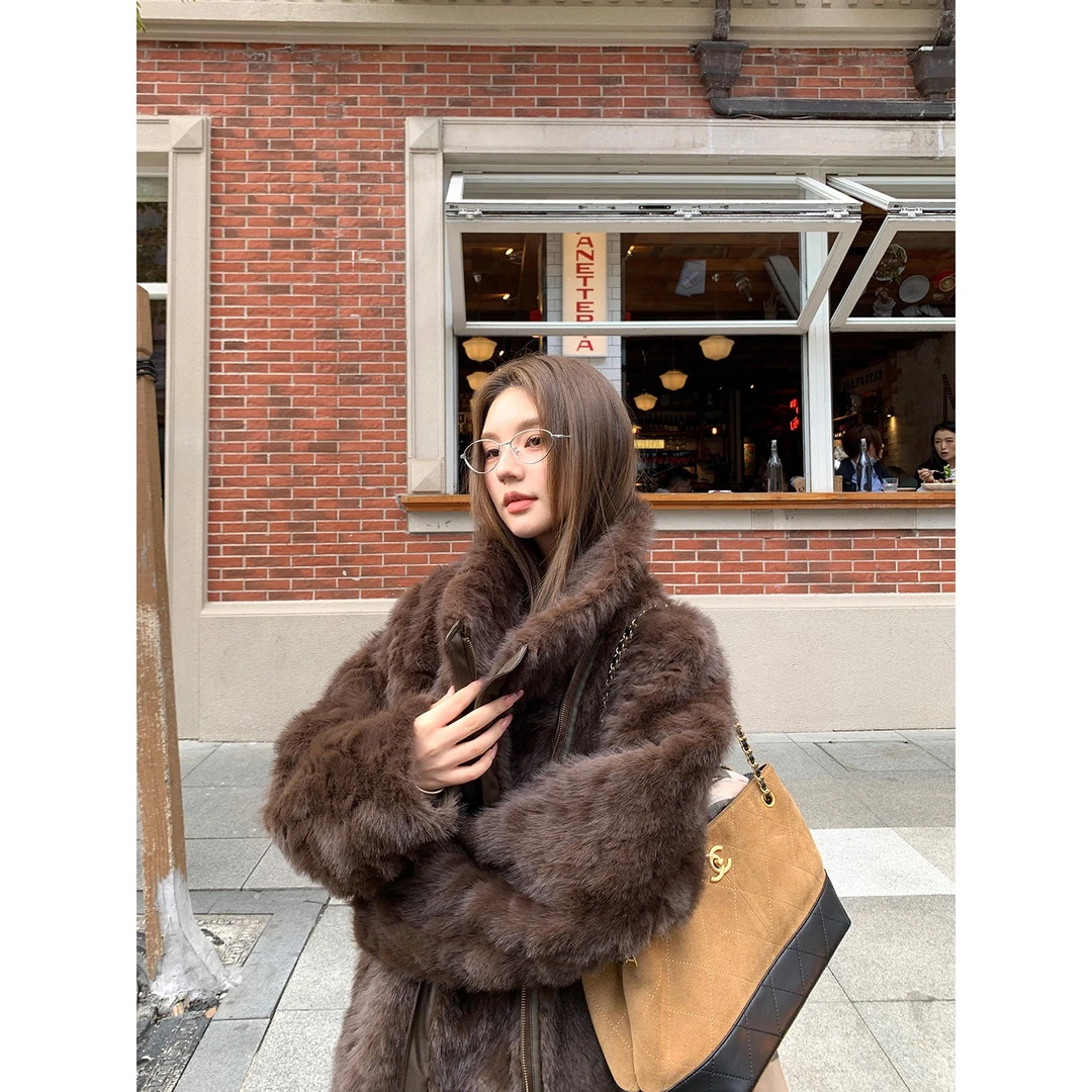 【诺丁山】冬季高级感气质草草立领休闲宽松HD毛毛外套254H4196