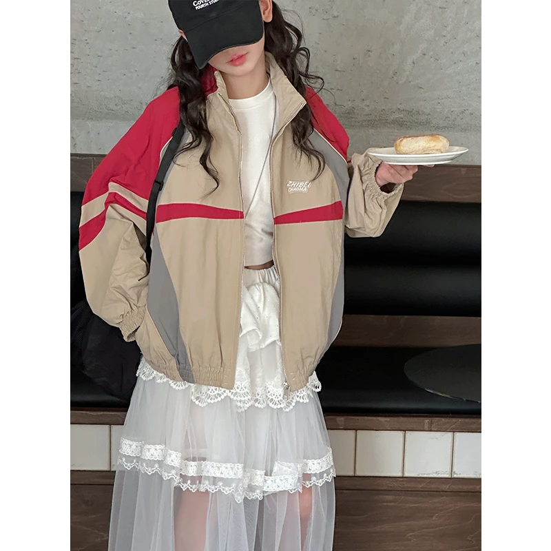 K28208撞色女童冲锋衣2025春装新款儿童外套休闲春秋女大童上衣薄