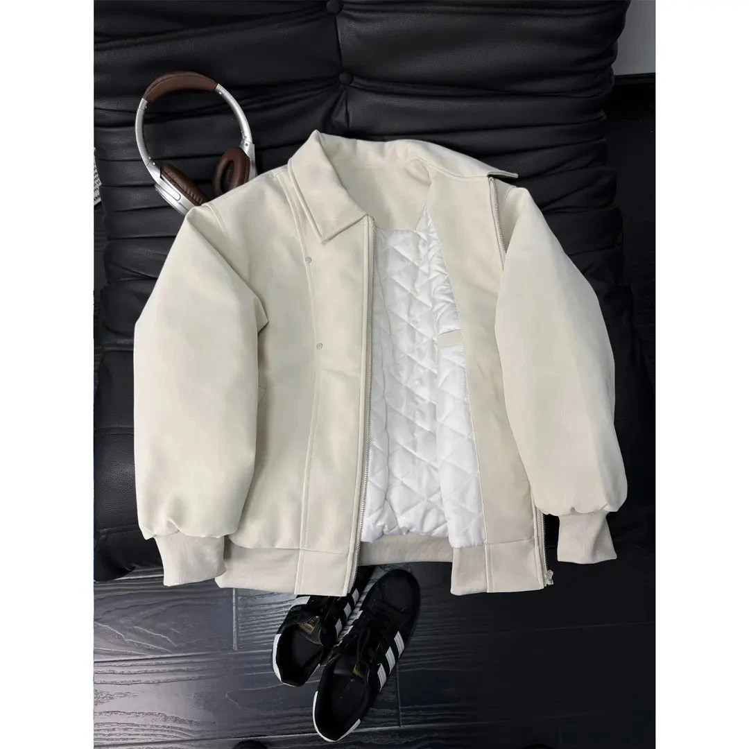 美式pu翻领皮衣棉服男款冬季加厚棉衣痞帅高级感cleanfit情侣外套