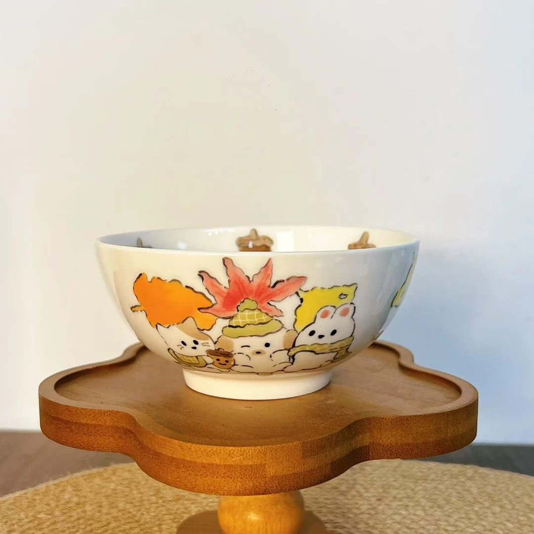 【直播-不带盒子】高温釉下彩中号可爱米饭碗203