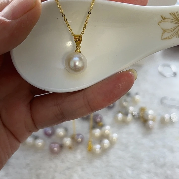 合金白珠金色瓜子扣淡水珍珠
