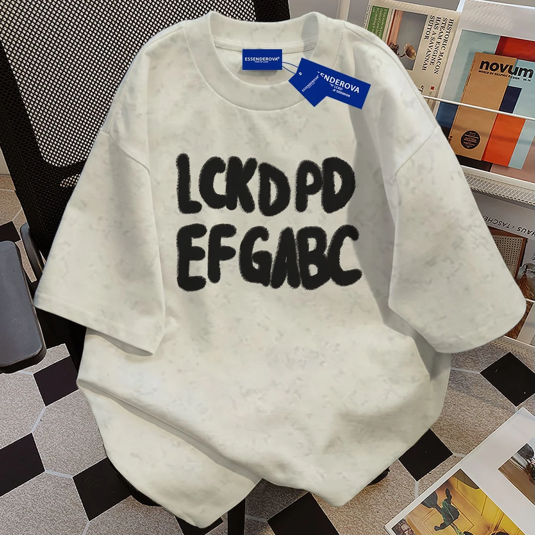 100%纯棉韩系高街感扎染短袖t恤男女夏季爆款宽松圆领情侣上衣