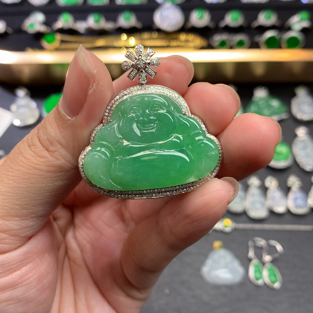 翡翠吊坠(不含链)18K金镶嵌