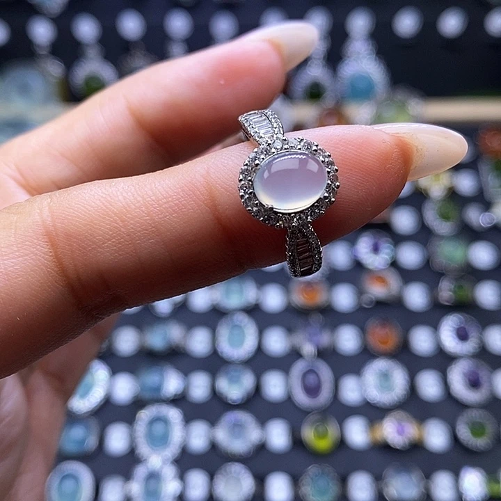 岫玉银S925镶嵌戒指戒指