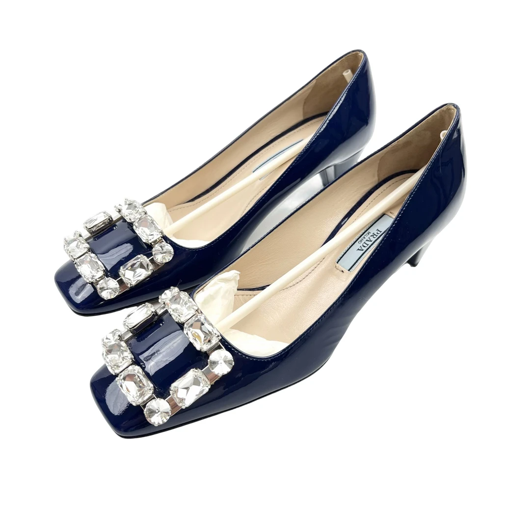 99新 Prada/普拉达 36码 Prada普拉达蓝色钻扣高跟鞋 98新 /6208