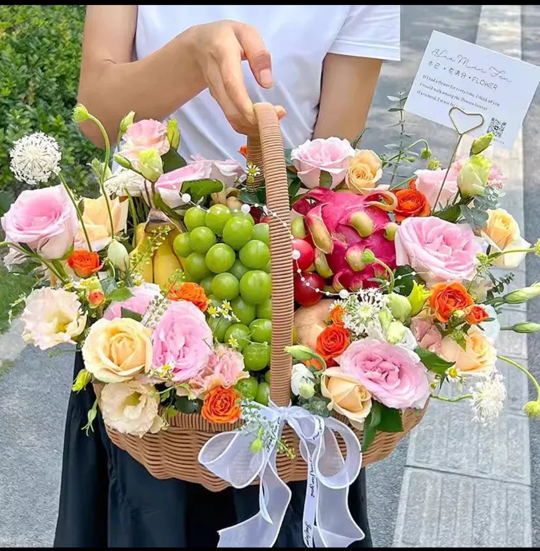 【祝福满满送】全国水果礼盒手提花篮成品鲜花速递同城配送长辈领导