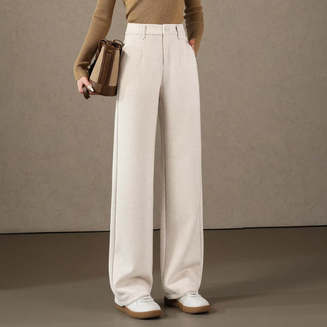 时尚羊绒直筒裤2025秋冬新款高腰显瘦宽松舒适休闲裤女加厚保暖