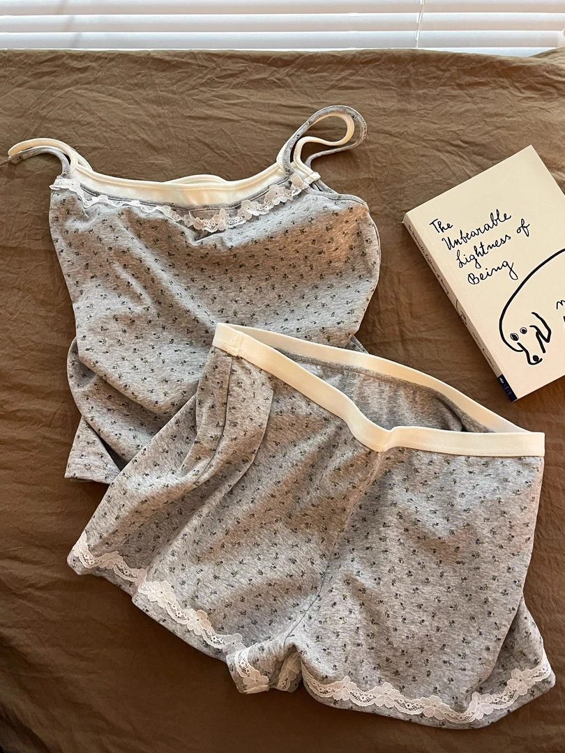 【DMXJ大梦想家】甜美少女碎花印花蕾丝睡衣女夏季2025新款舒适套装