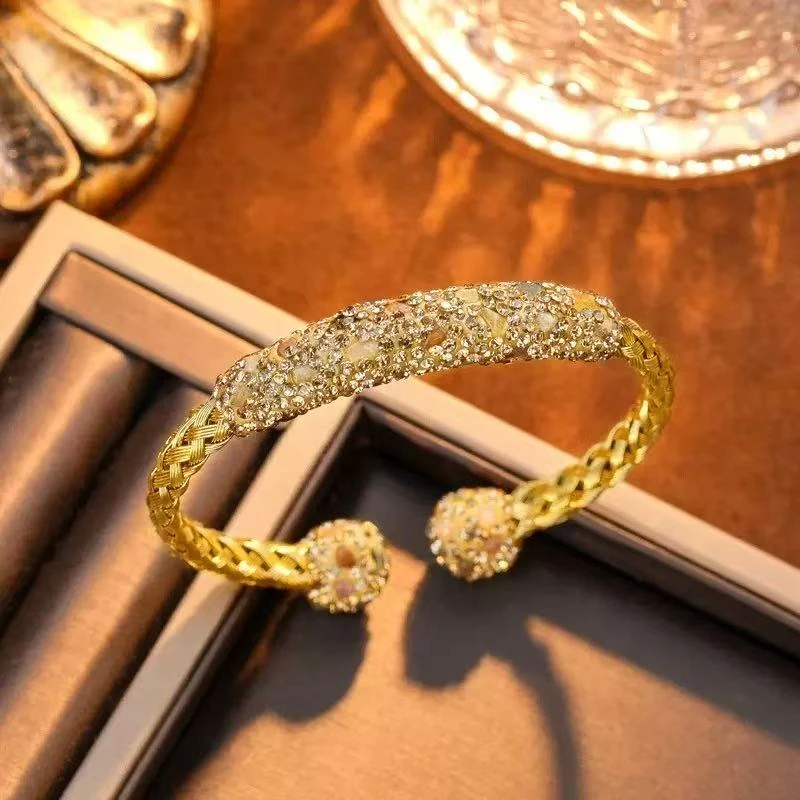 铜合金合成锆石手镯 气质重工满钻手镯【C17】轻奢