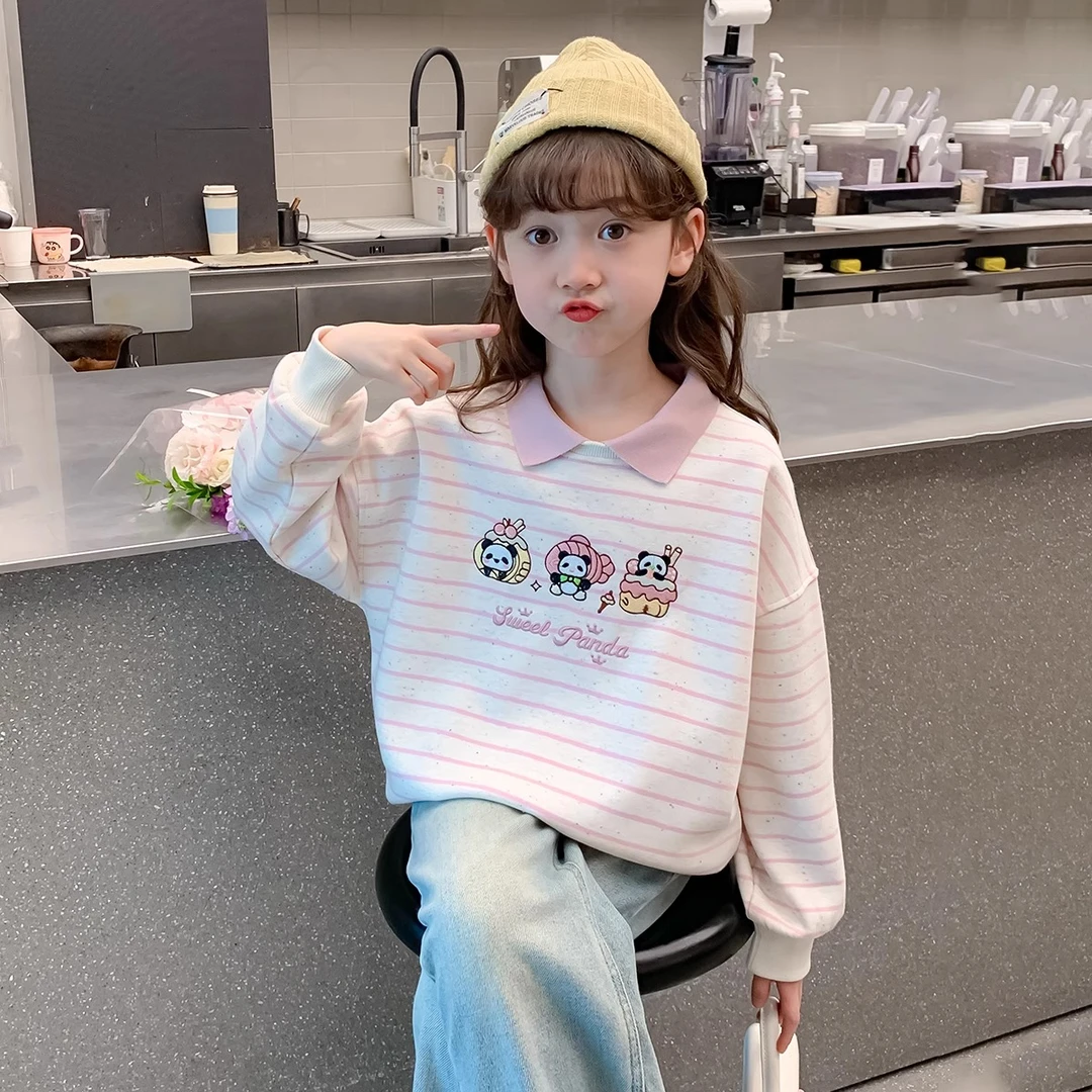 女童春秋款卫衣2025新款春装儿童衣服中大童条纹长袖女孩春季上衣