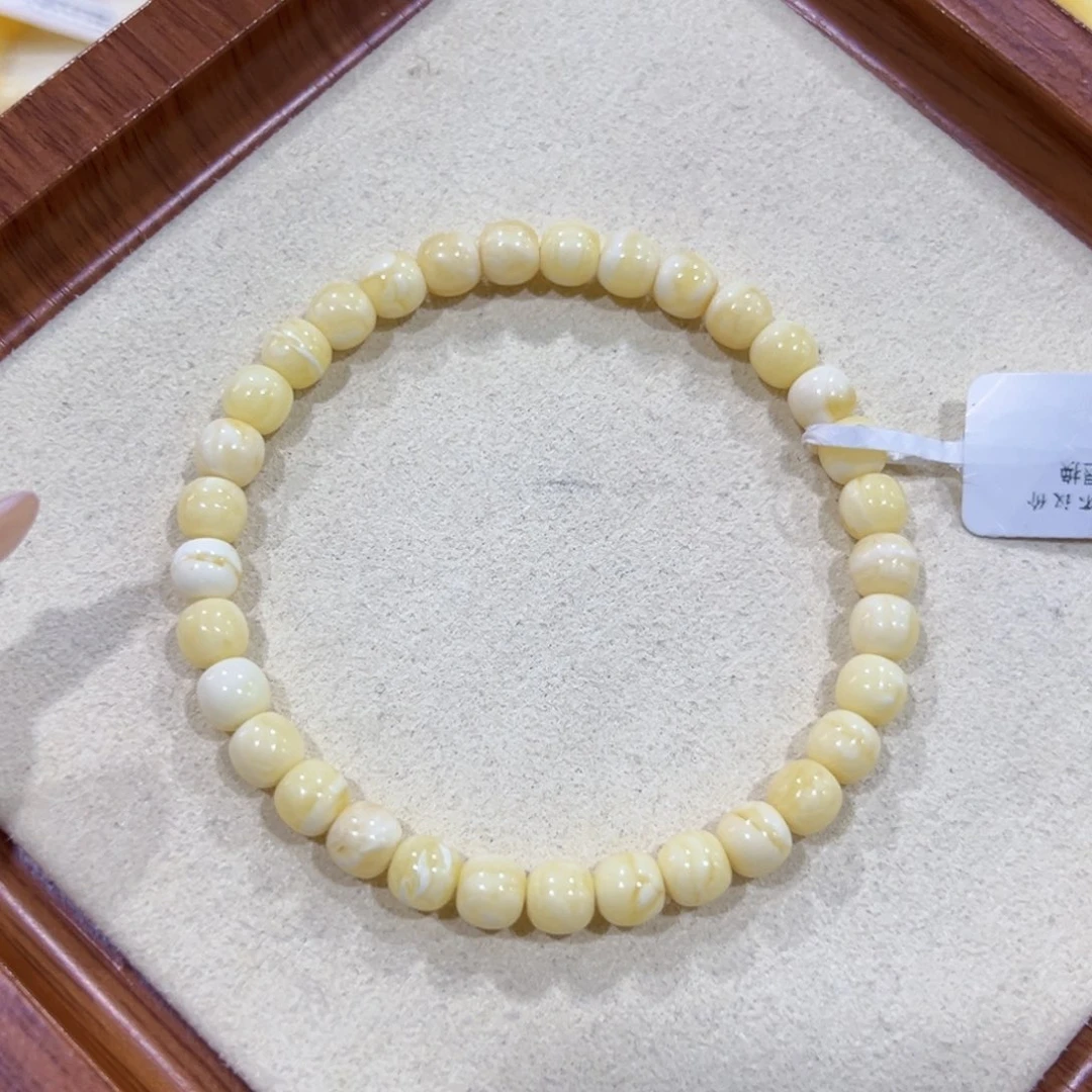 蜜蜡未镶嵌手链6m奶白花精品