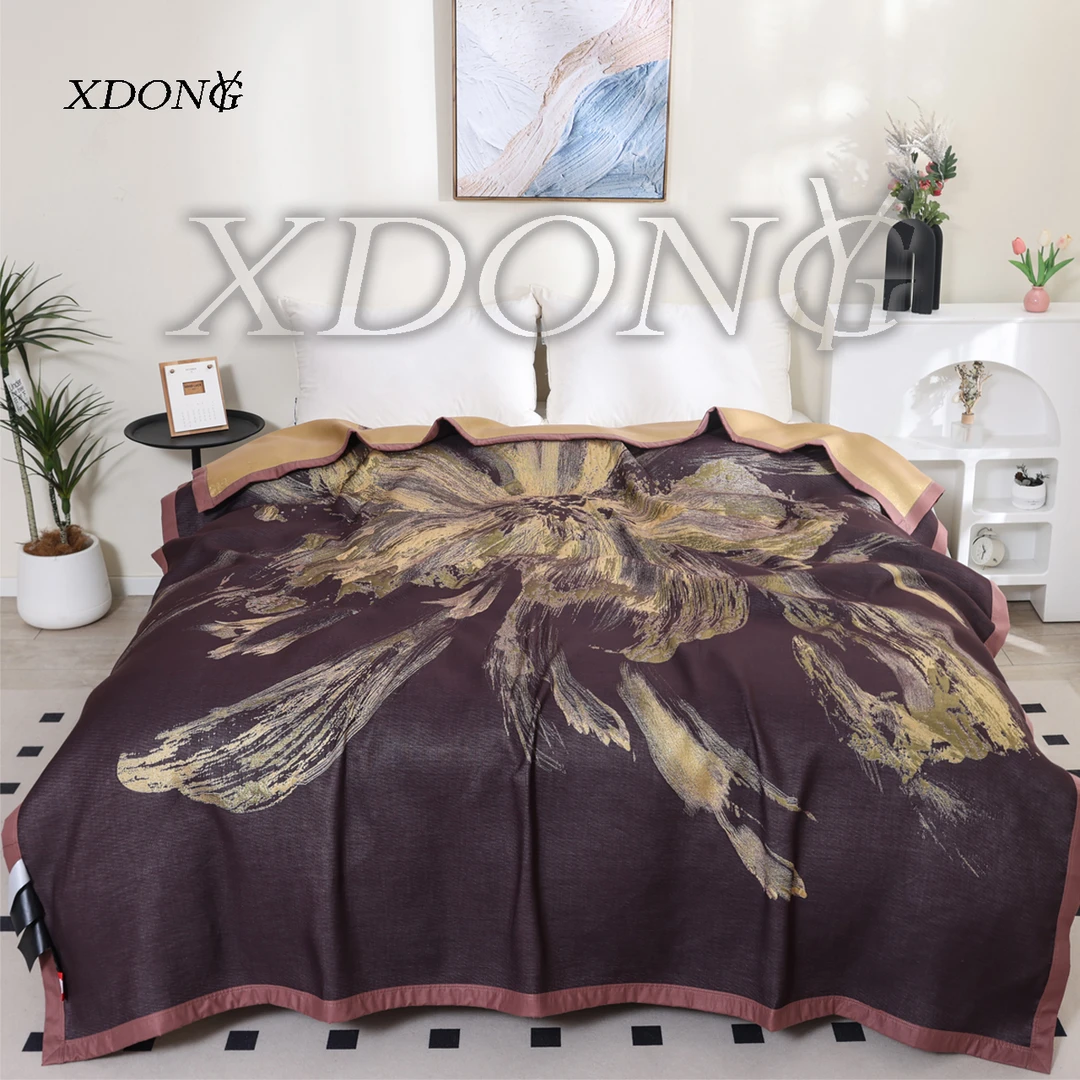 XDONGY（冬云家纺）高奢200*230蚕 丝金 离子绽研花开紫色 四季毯