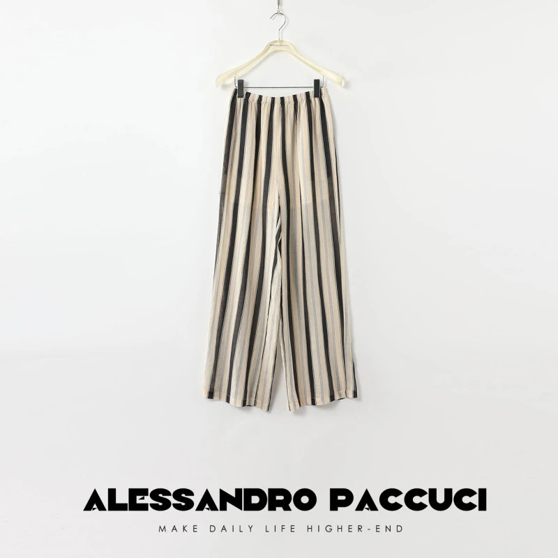 AP洛哥42009KU纯麻条纹透气舒适休闲风松紧腰空气裤