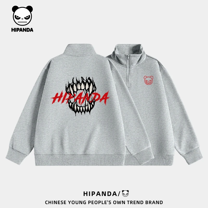 HiPanda你好熊猫潮牌半拉链开衫立领卫衣2025春季新款卡通针织衫