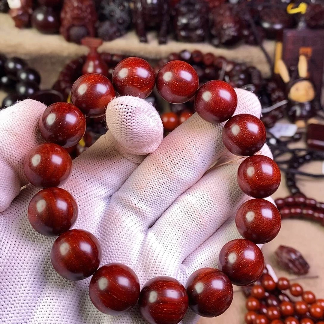 小叶紫檀手串/手链真****?无胶无蜡15龙鳞