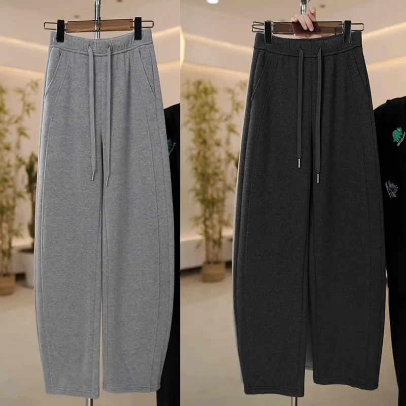 镰刀裤毛呢弯刀裤女春秋季2024新款高腰垂感休闲直筒阔腿香蕉裤子