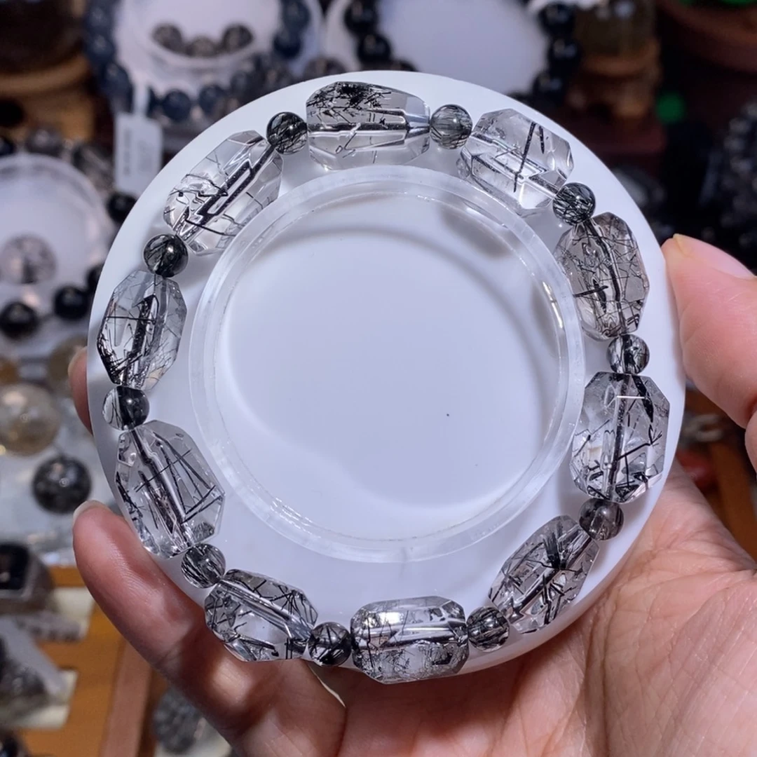 水晶未镶嵌手链设计款黑发晶全透体巴西料11mm