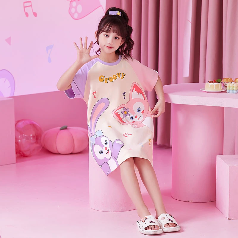 女童睡裙夏季薄款纯棉儿童睡衣短袖女孩公主玲娜贝儿家居服