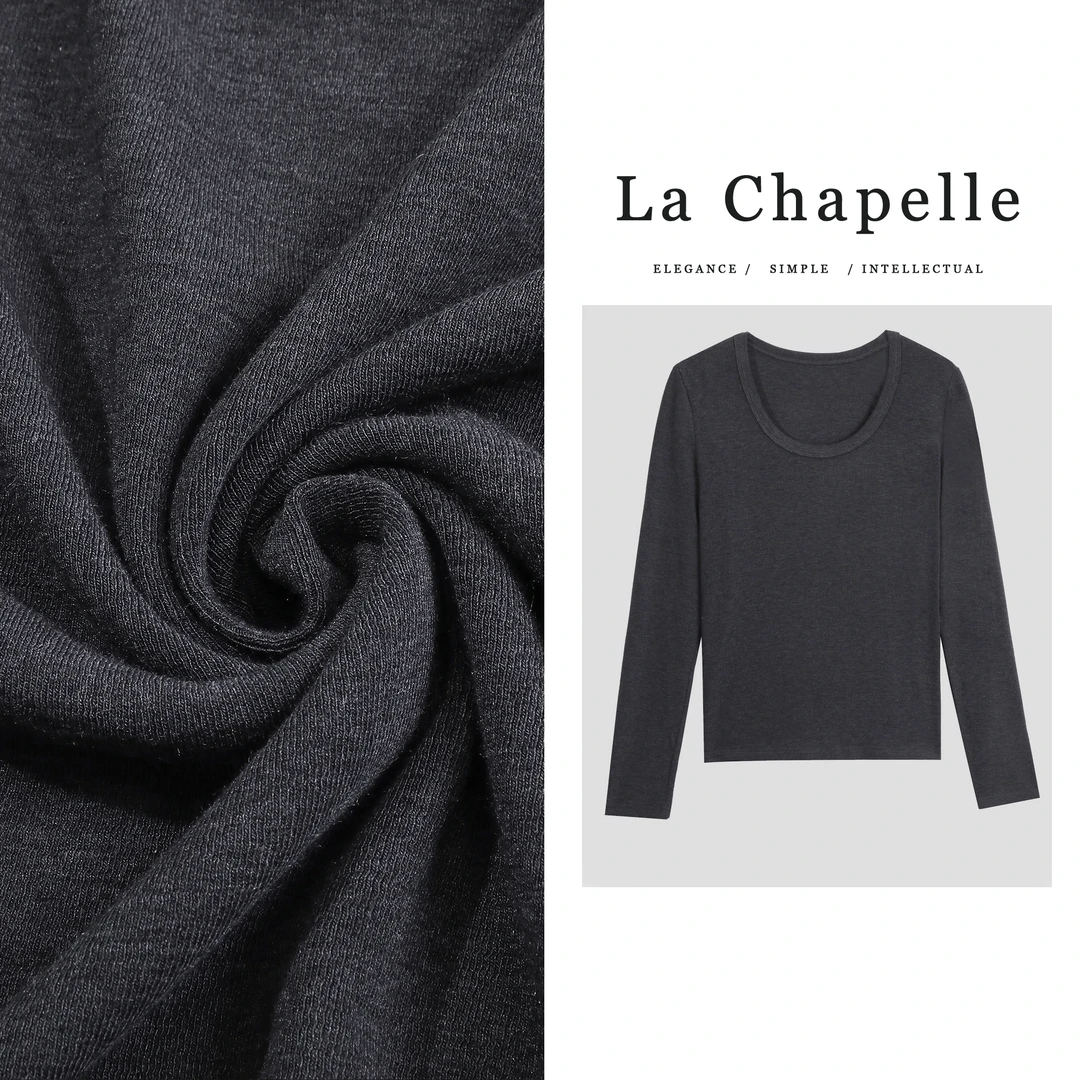 La Chapelle/拉夏贝尔正肩长袖T恤女修身显瘦内搭圆领打底衫LX084