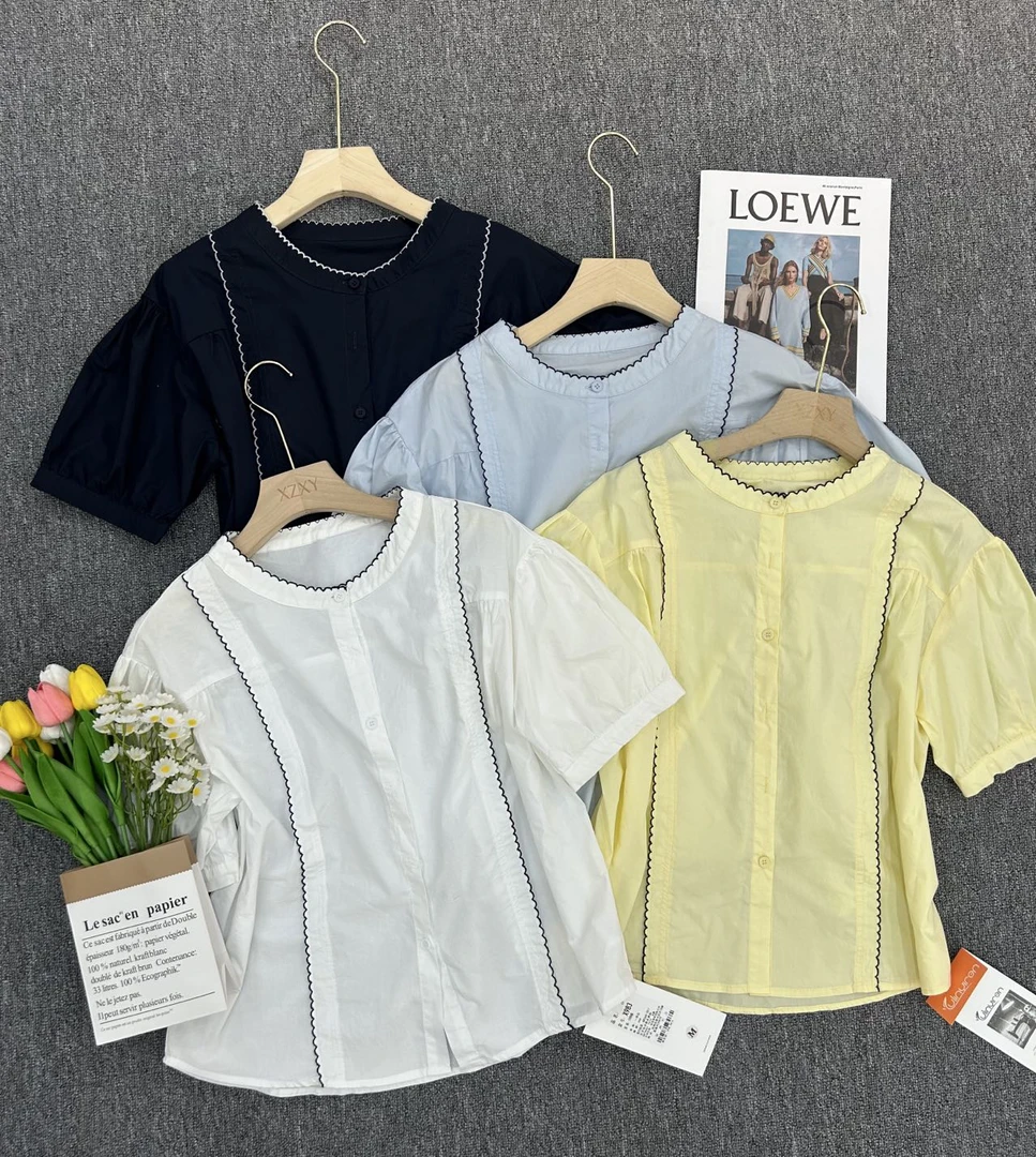 983圆领撞色韩系小衫