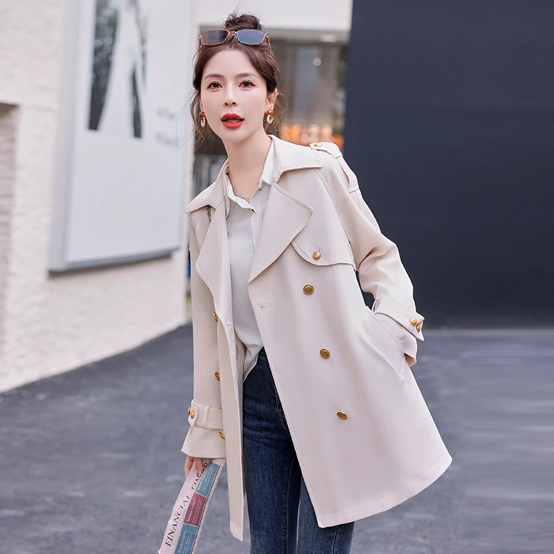 小金扣中长款风衣长款短款高端气质宽松风衣外套女潮春秋新款时尚