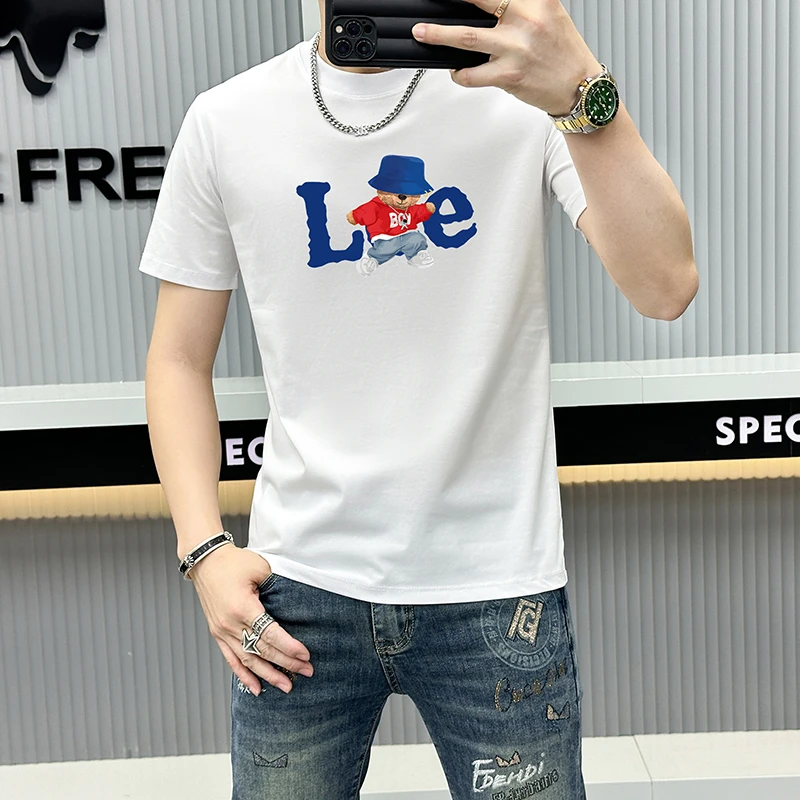 潮流T恤短袖夏装印花男装白色字母时尚薄款夏季百搭修身休闲男士