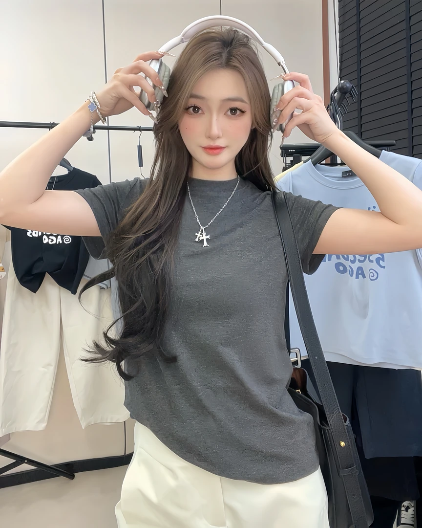 深圳南油【软软T-1033】夏季女士百搭净版彩色短袖宽松纯色上衣