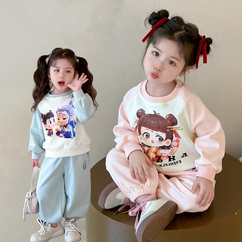 女童哪吒套装2025新款儿童春秋装洋气休闲女宝宝春季运动两件套潮