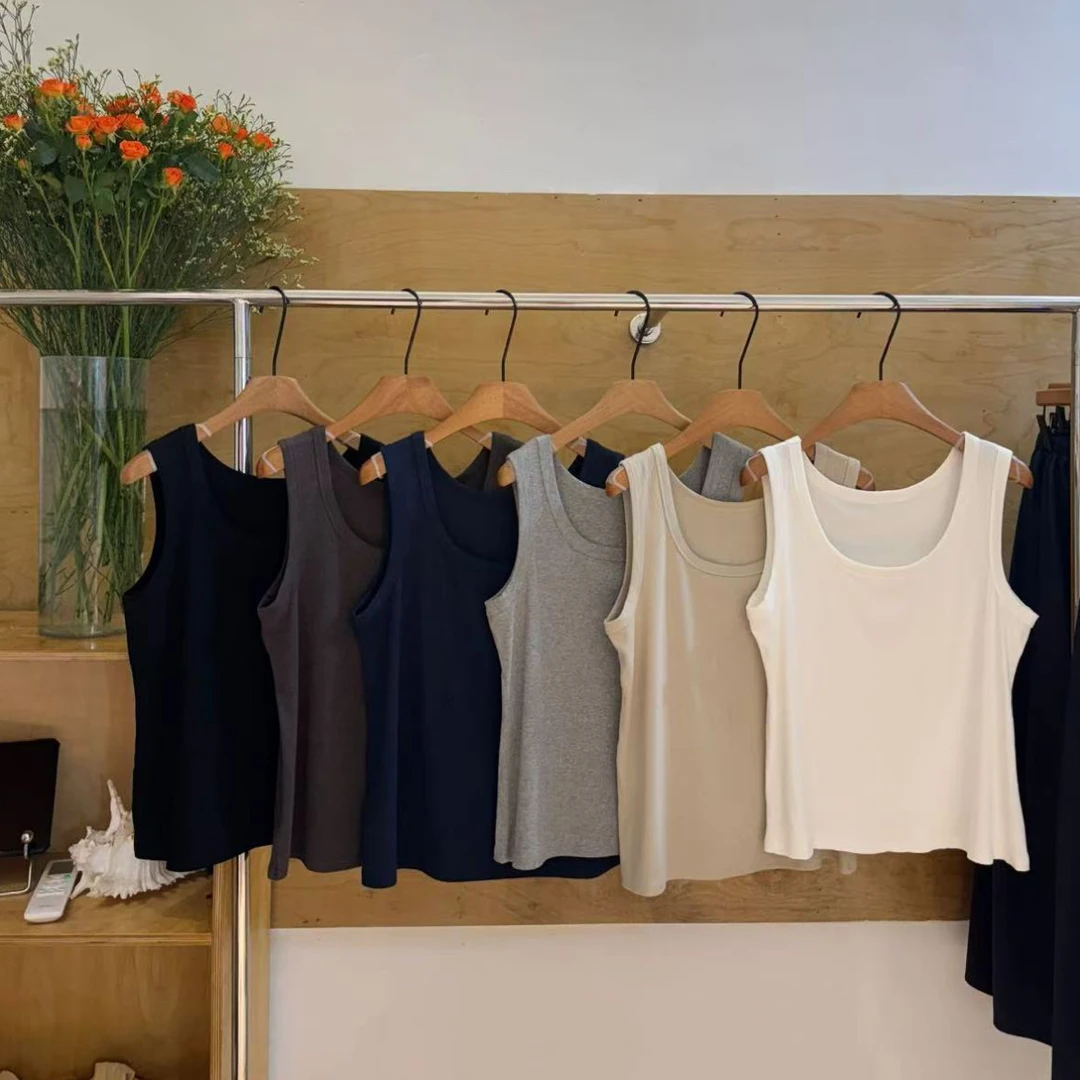 水原家 大码四季U领螺纹棉背心吊带打底上衣必备单品
