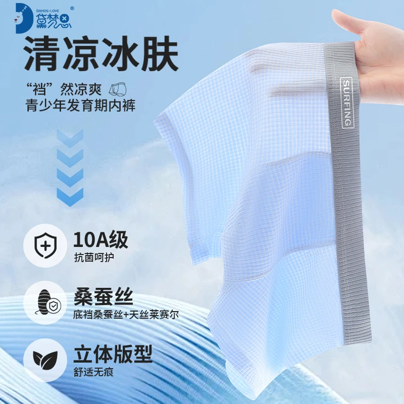 黛梦思桑蚕丝莱赛尔青少年冰丝透气抗菌儿童发育期内裤男初高中生
