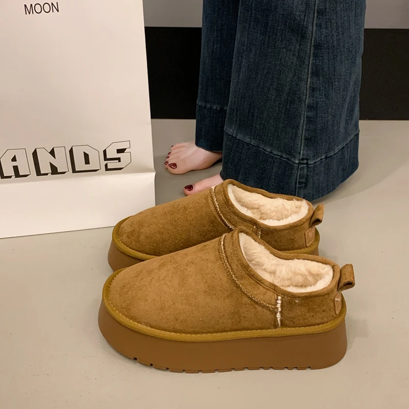 雪地棉短靴厚底增高加绒保暖雪地靴女2025新款冬季面包勃肯棉鞋子