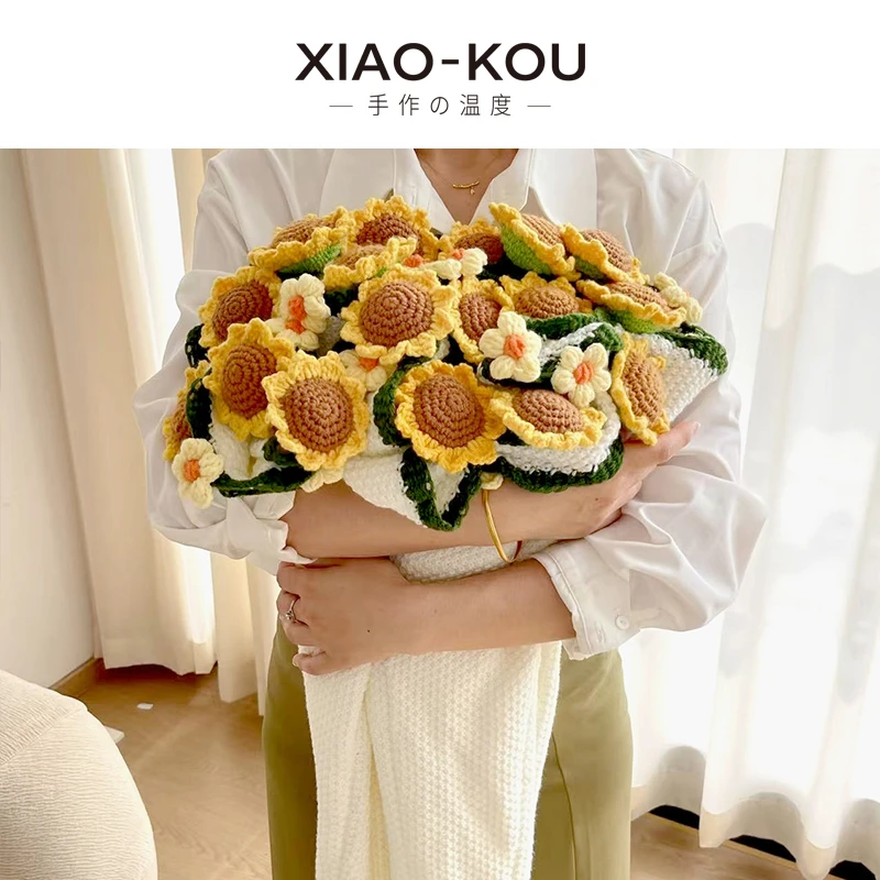 成品玫瑰花束毯子成品午睡花毯手工编织毛线花朵铃兰毛毯向日葵毯