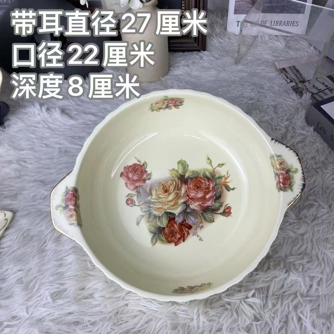 （沐梓）陶瓷欧式象牙黄老镇玫瑰系列汤锅不带盖