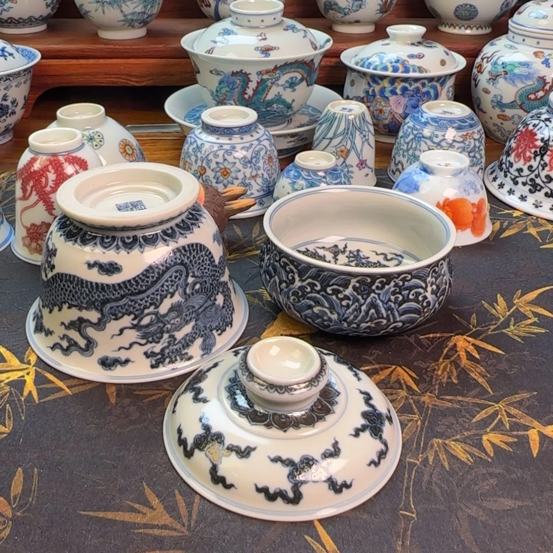 龙纹盖碗➕海水矮炉式龙纹杯