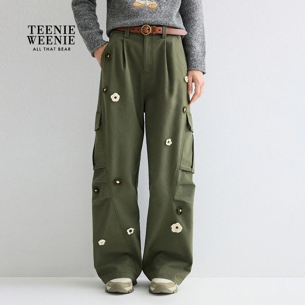 TeenieWeenie小熊女休闲裤25立体花朵内磨毛工装长裤TTTC254VC2B