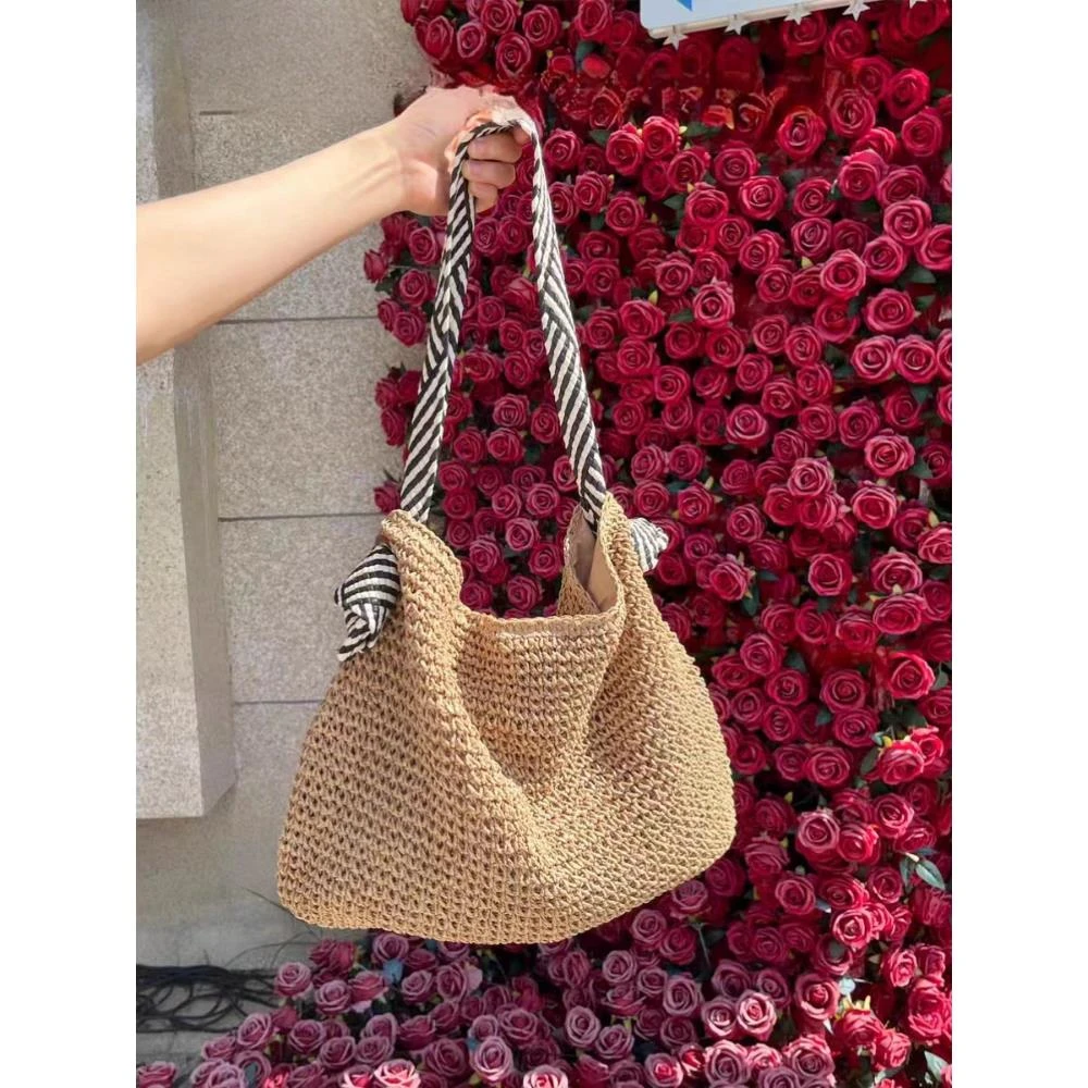 慵懒风大容量草编包包女夏2024新款海边度假编织包百搭单肩腋下包