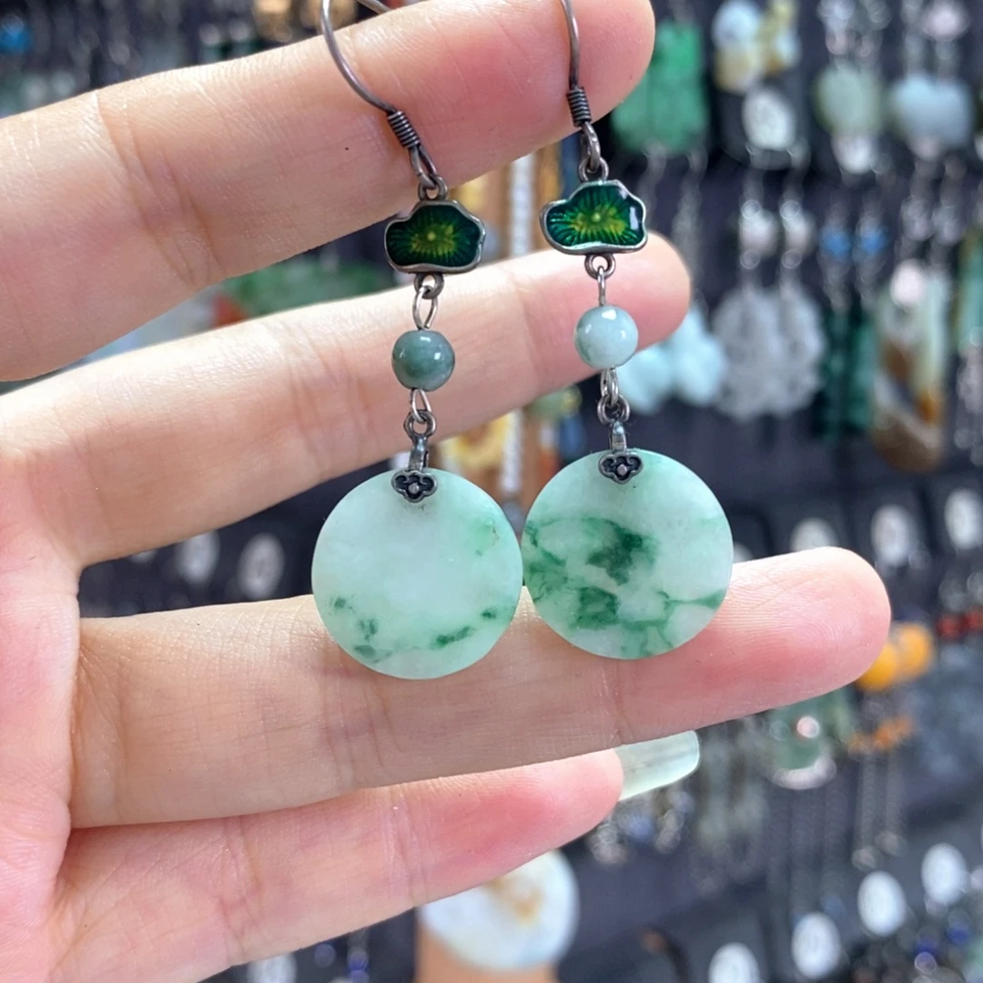 银S925镶嵌翡翠耳饰