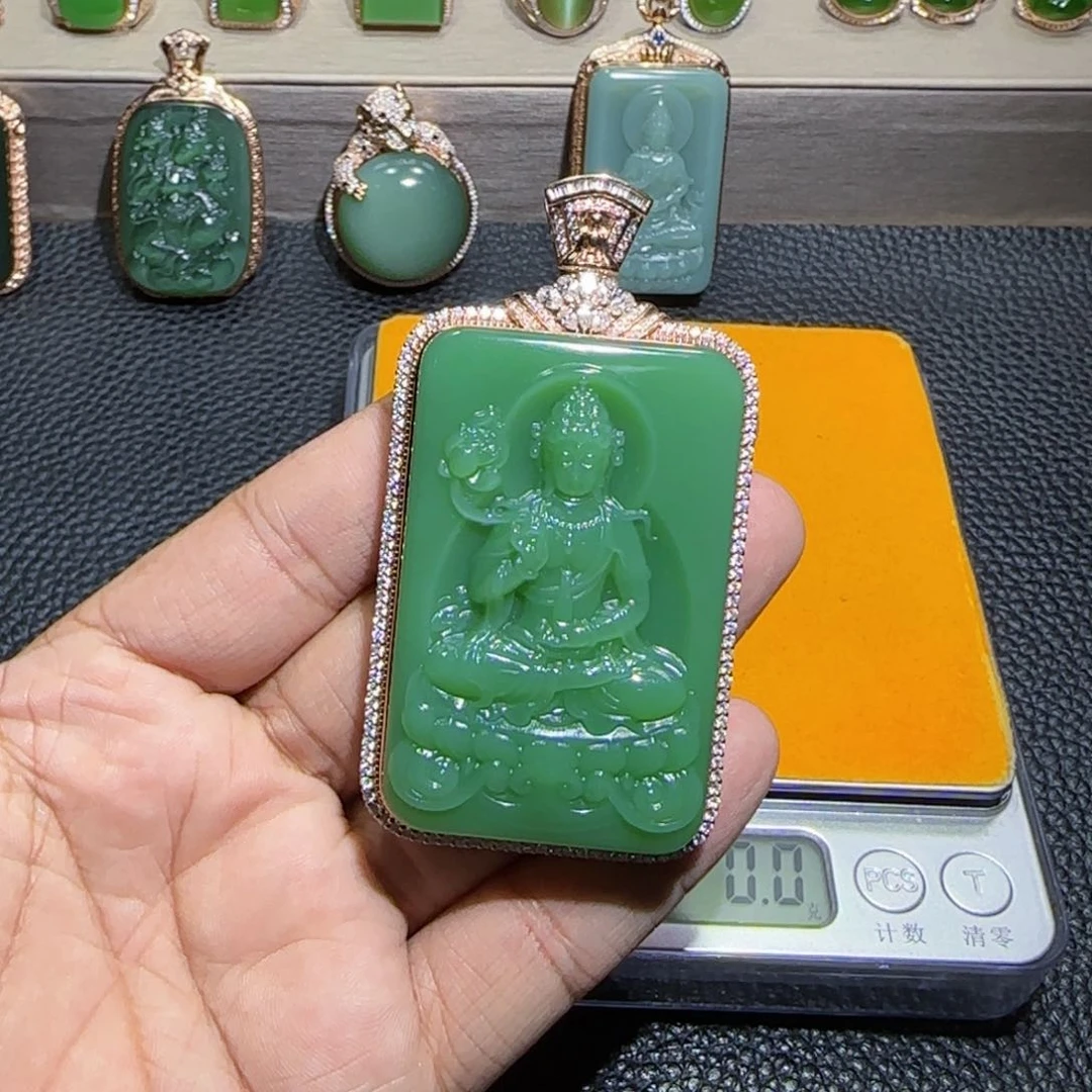 和田玉（碧玉）18K金镶嵌挂件重****租