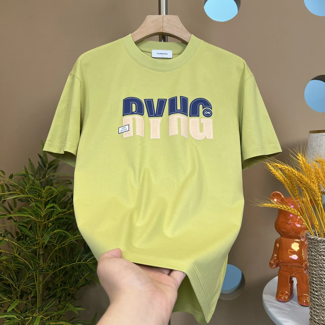 男士2025夏季新款重工植绒发泡工艺男时尚质感修身圆领短袖【5562】