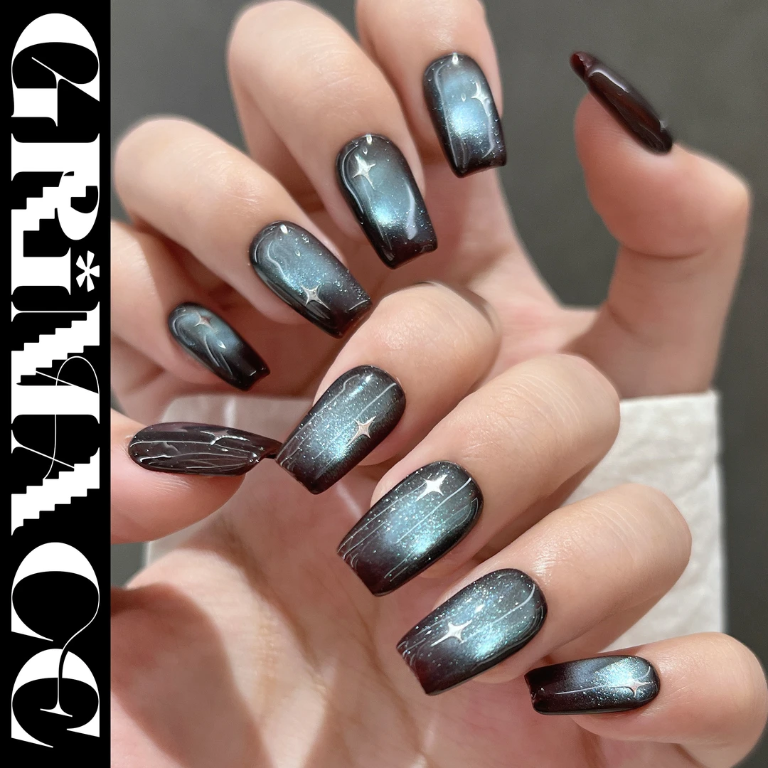 【海盐冷萃】怪相录纯手工夏日蓝眼泪蓝色玻璃珠猫眼银色四芒星美甲