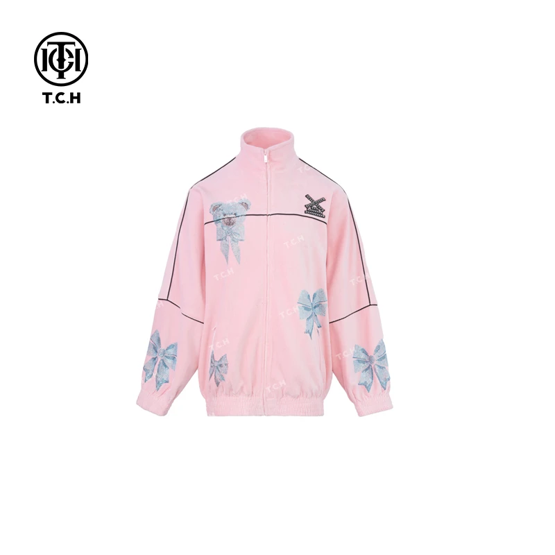 私服-TCH潮牌新款轻奢立领时尚蝴蝶结烫钻宽松外套T75A27E5002