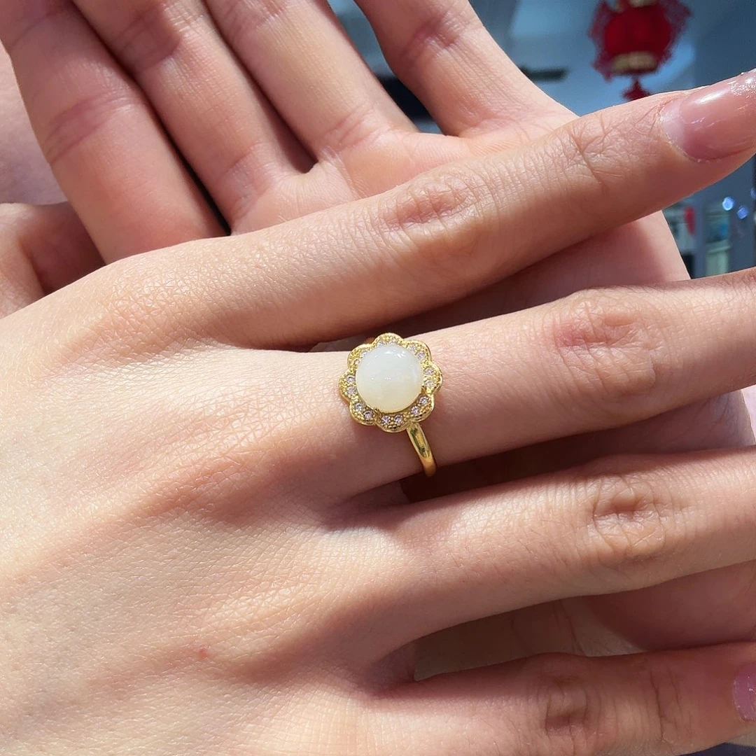 和田玉戒指银S925镶嵌芊*